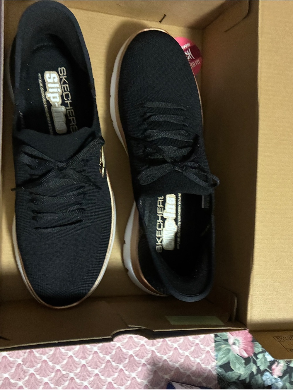 Skechers Women's Black Knit Slip-On Sneakers with White Sole